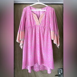 Alice & Trixie Silk Geometric Dress Pink Orange Empire Waist V-Neck XS